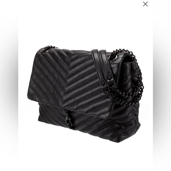 REBECCA MINKOFF Black Chains Leather Chevron Quilted Edie Bag R $298 - Picture 4 of 16